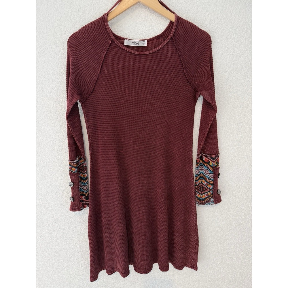 Able Thermal Cuff Dress Women's S Red Made in USA Embroidered Boho